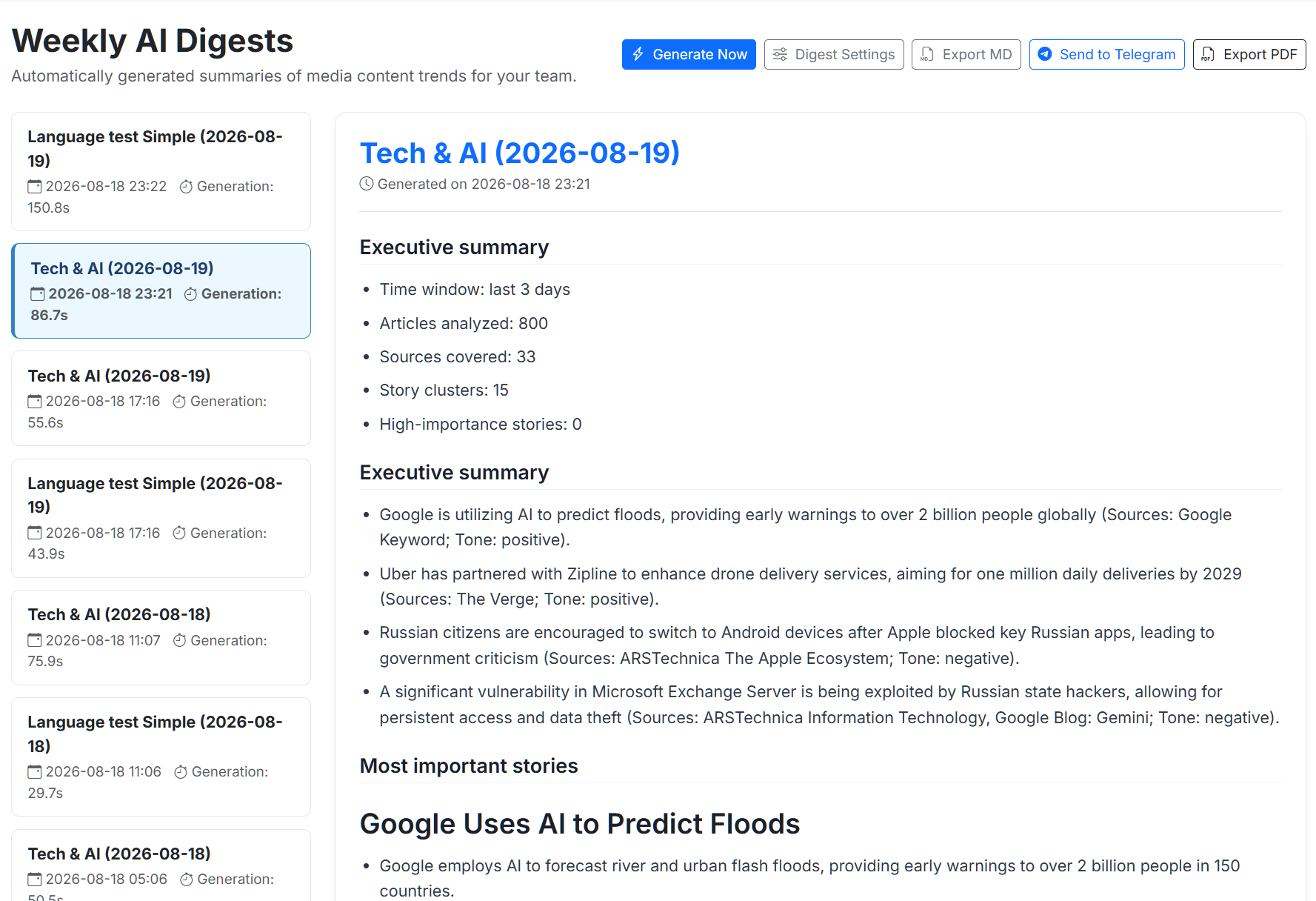 Automated Intelligence Digests